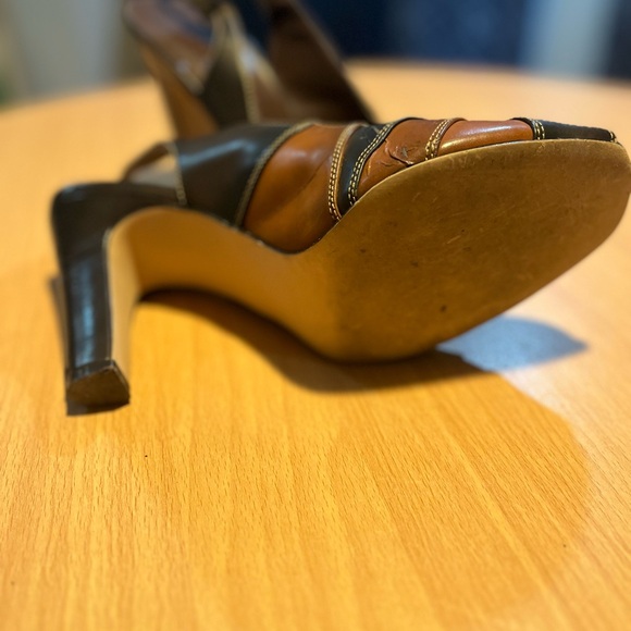 Apostrophe Brown and Camel Peep-Toe Pumps - Picture 6 of 9